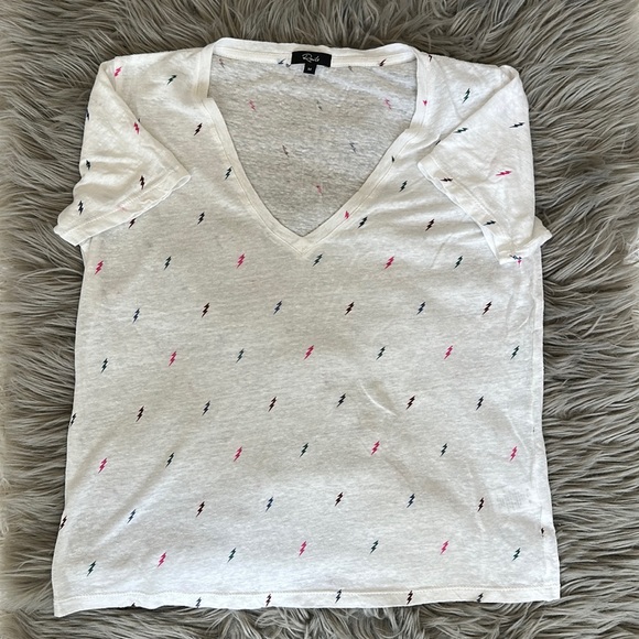 Rails Cara Rainbow Lightning Bolts V-Neck Linen Blend Tee - Picture 1 of 5